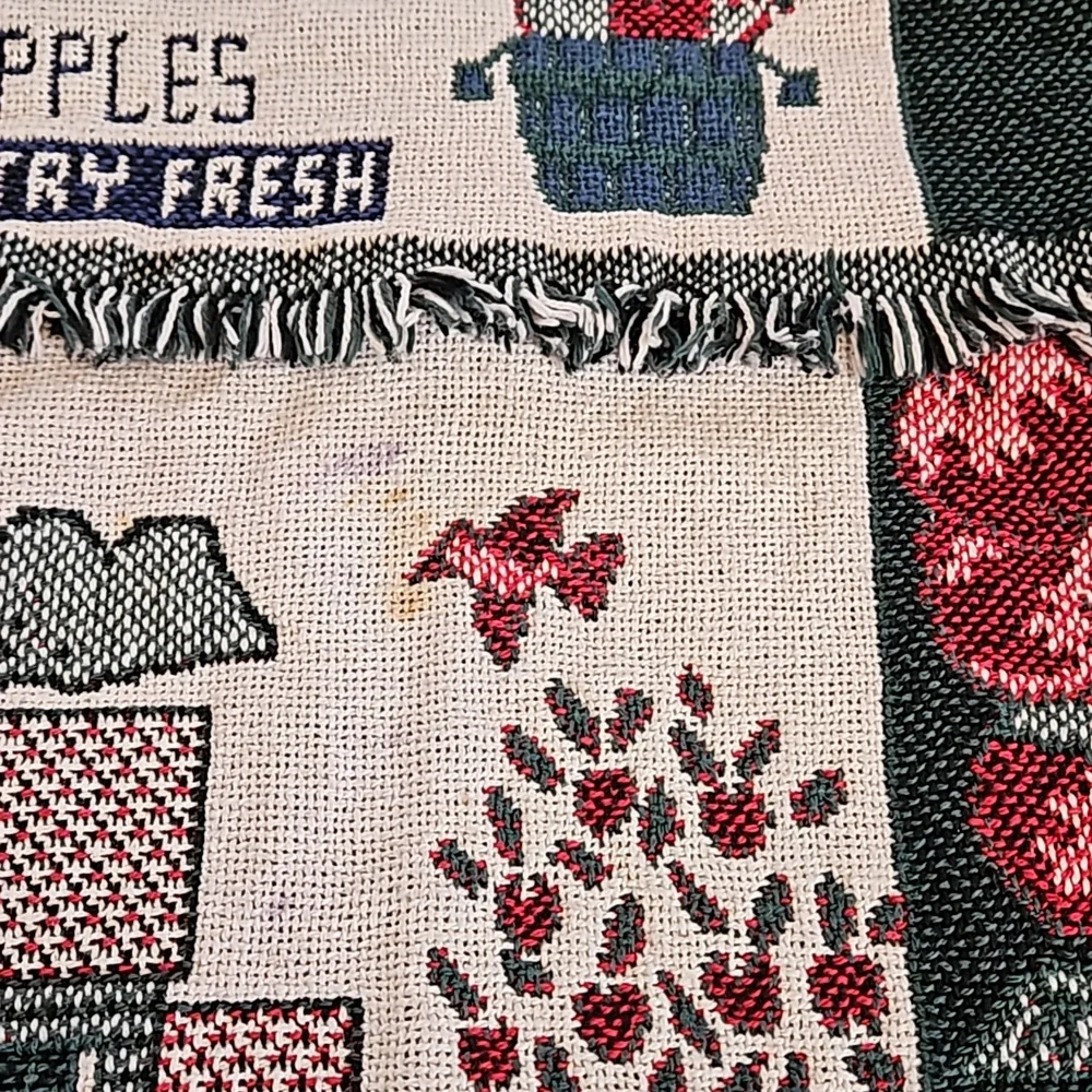 Vintage 90's Apples and Welcome Knit Tapestry Wall Hangings